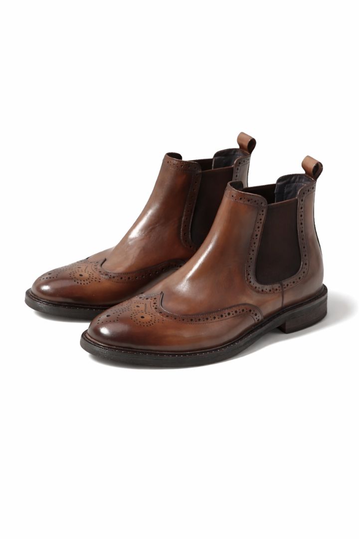 Bastian Brogue Chelsea Boots in Rich Brown