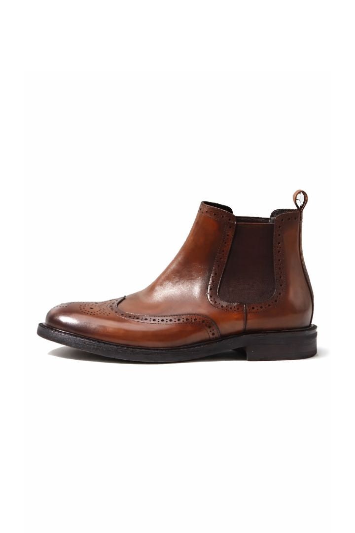 Bastian Brogue Chelsea Boots in Rich Brown