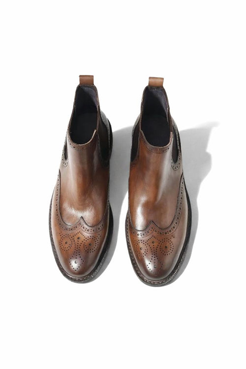 Bastian Brogue Chelsea Boots in Rich Brown