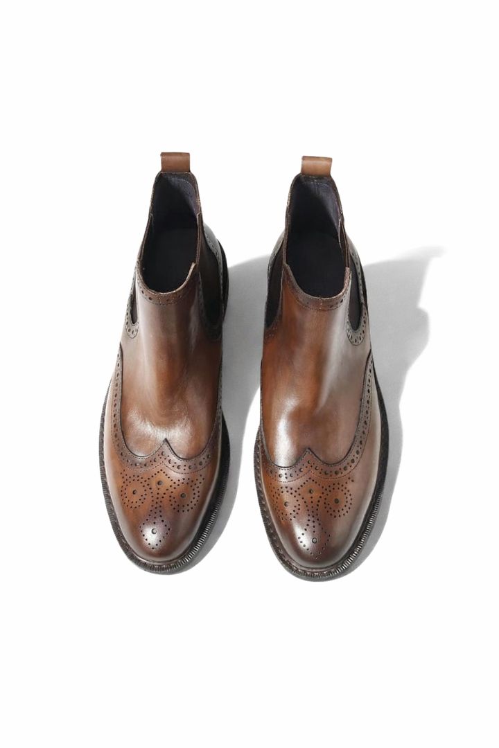 Bastian Brogue Chelsea Boots in Rich Brown