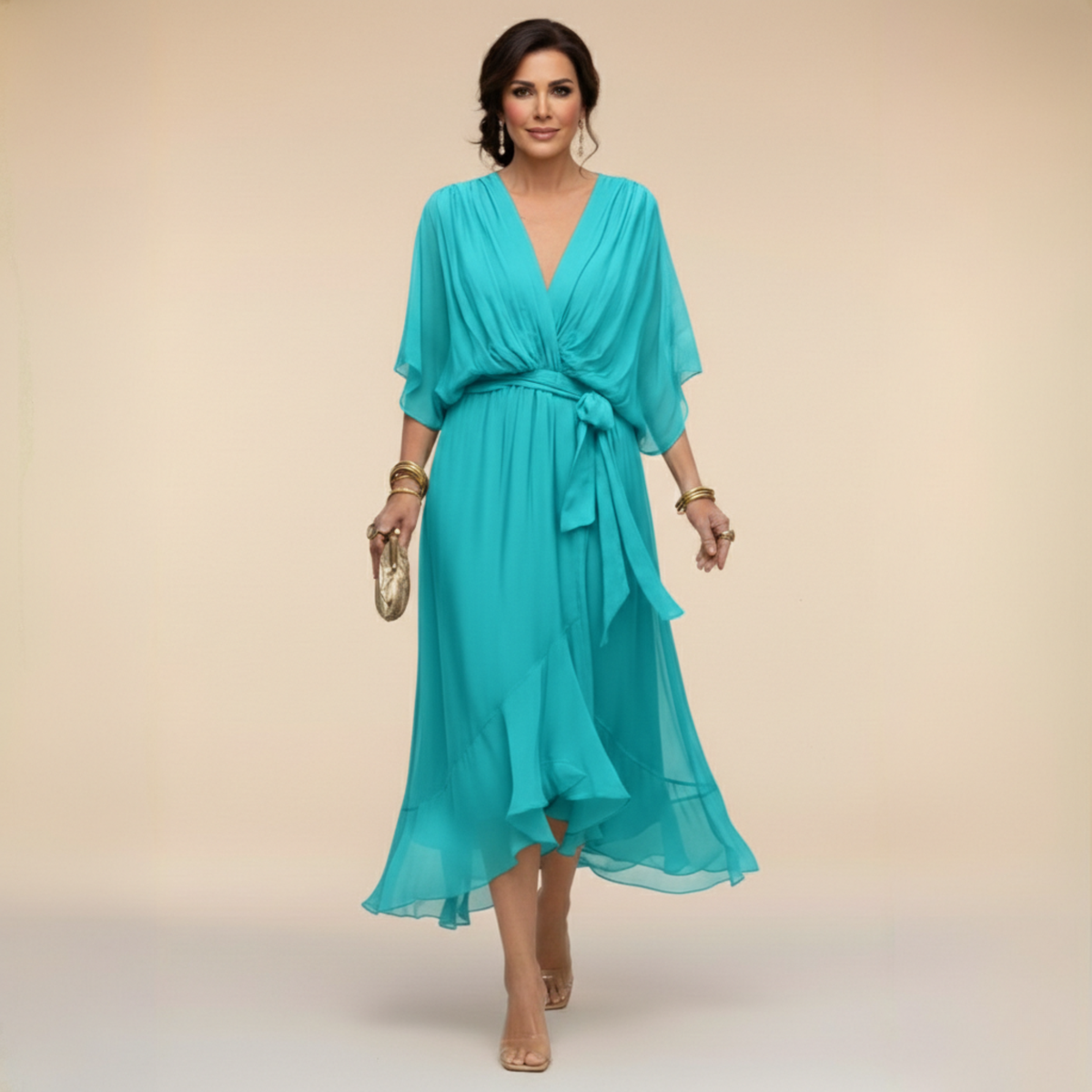 Anwen Silk V-Neck Midi Dress
