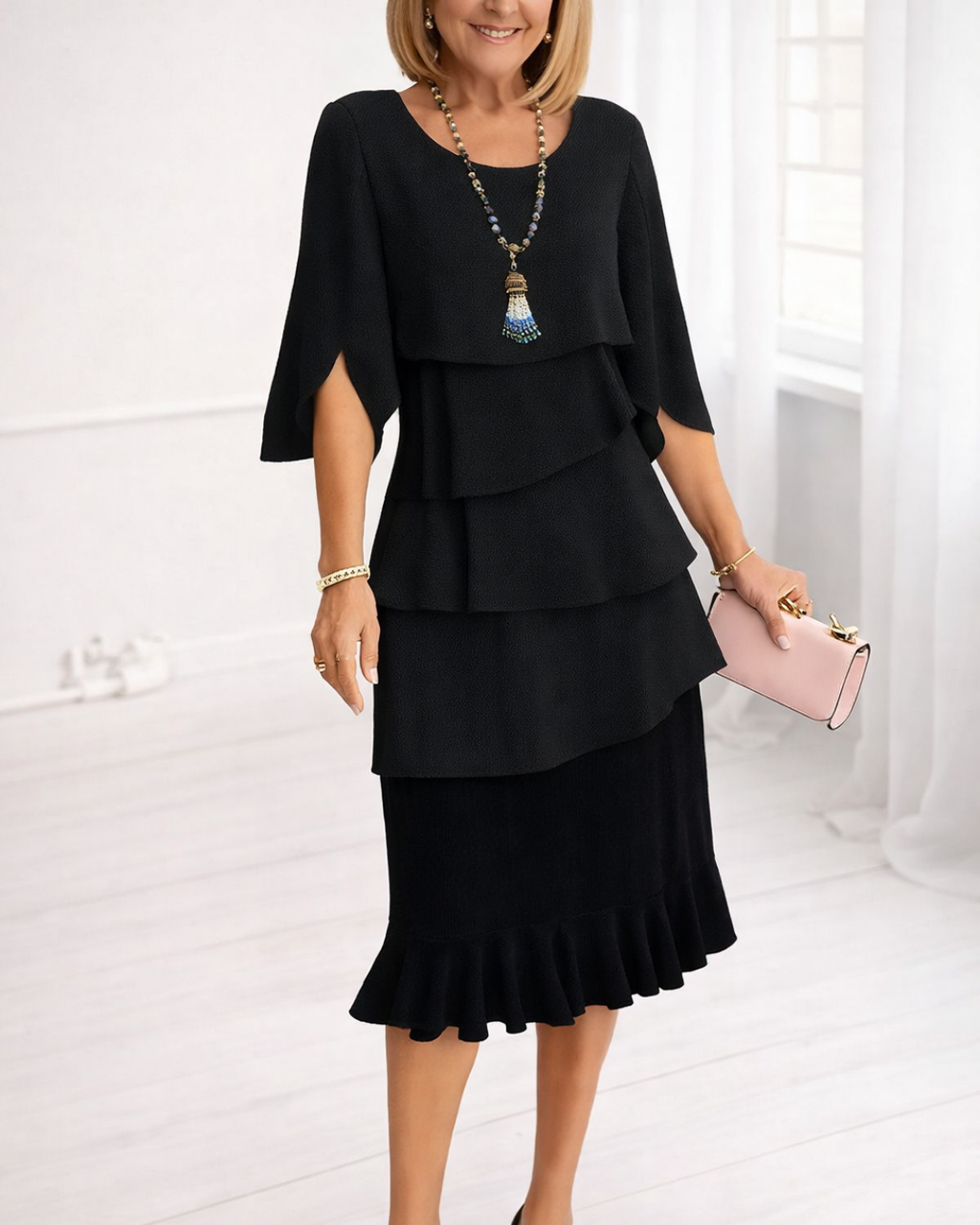 Iris Silk Ruffle Midi Dress