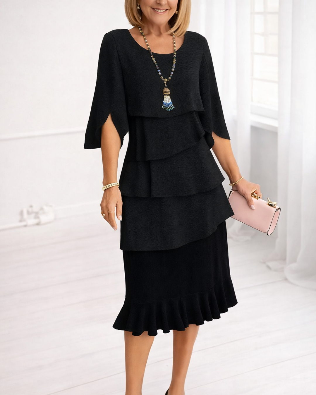 Iris Silk Ruffle Midi Dress