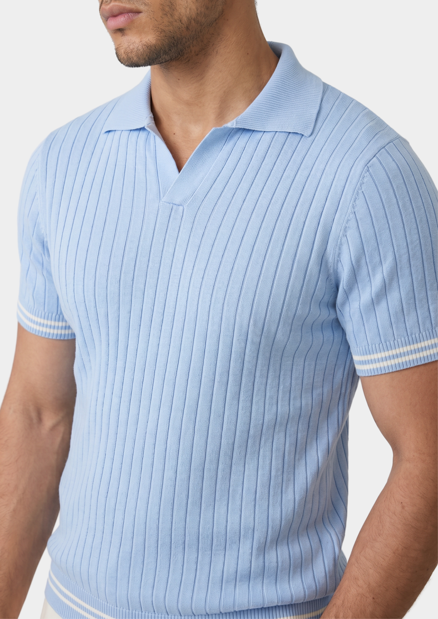 Pierre Light Blue Ribbed Polo Shirt