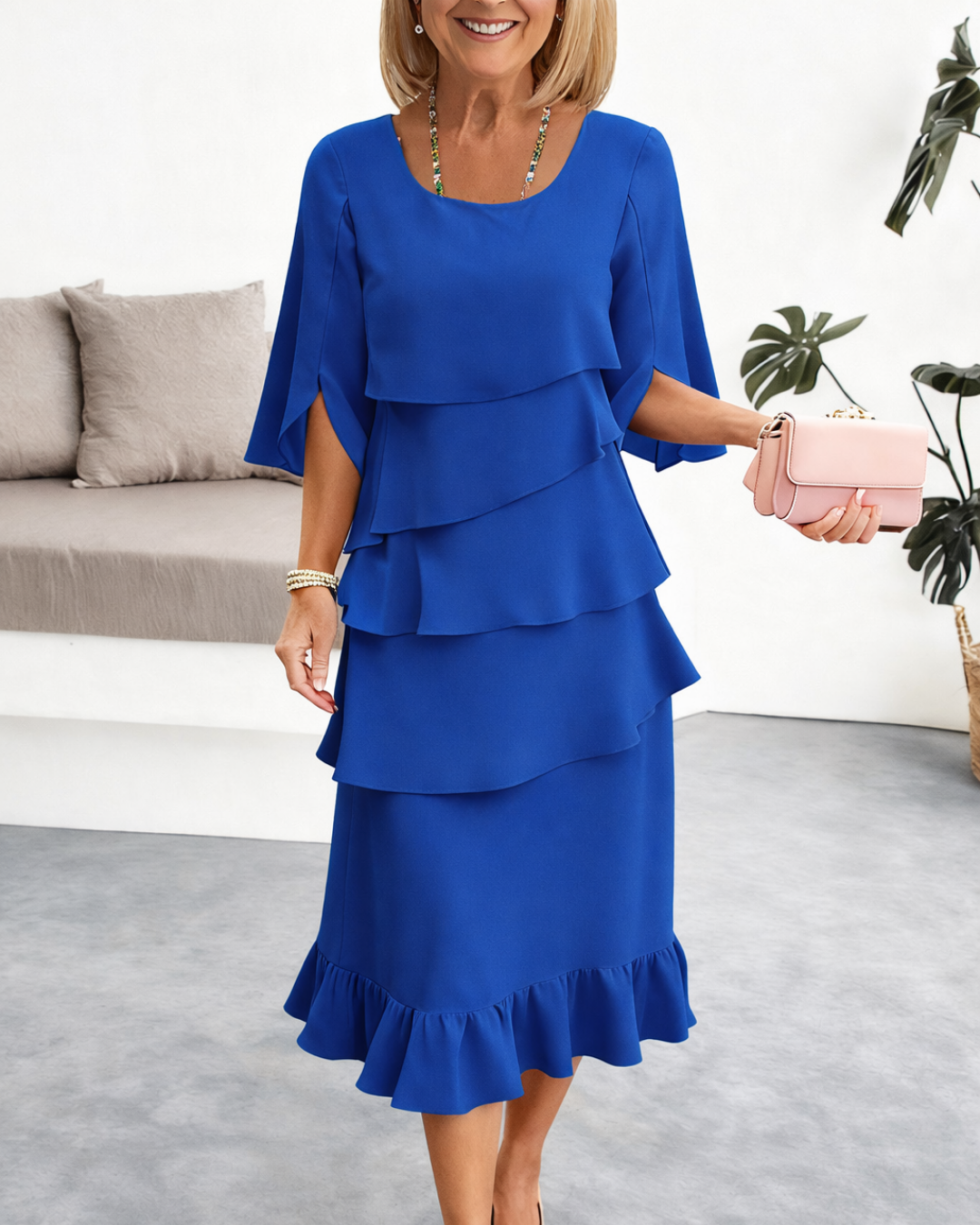 Iris Silk Ruffle Midi Dress