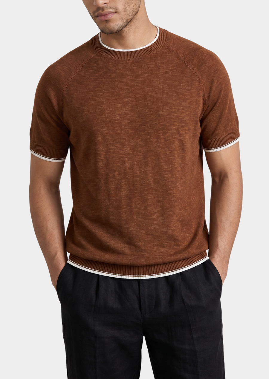 Caramel Linen Contrast T-Shirt