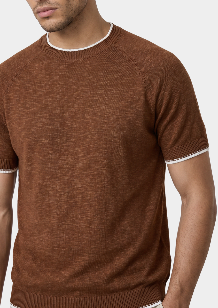 Caramel Linen Contrast T-Shirt