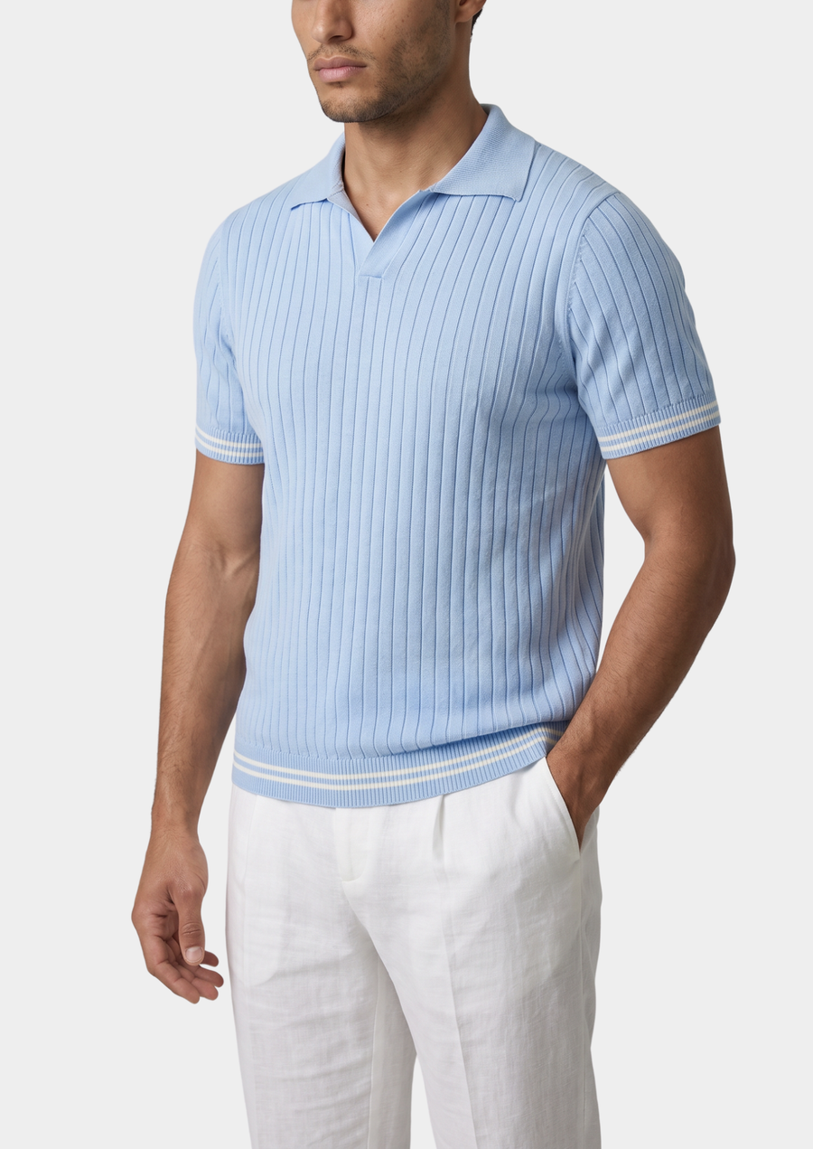 Pierre Light Blue Ribbed Polo Shirt