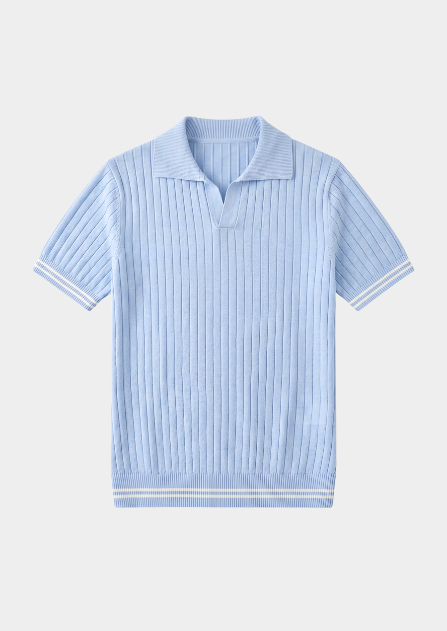 Pierre Light Blue Ribbed Polo Shirt
