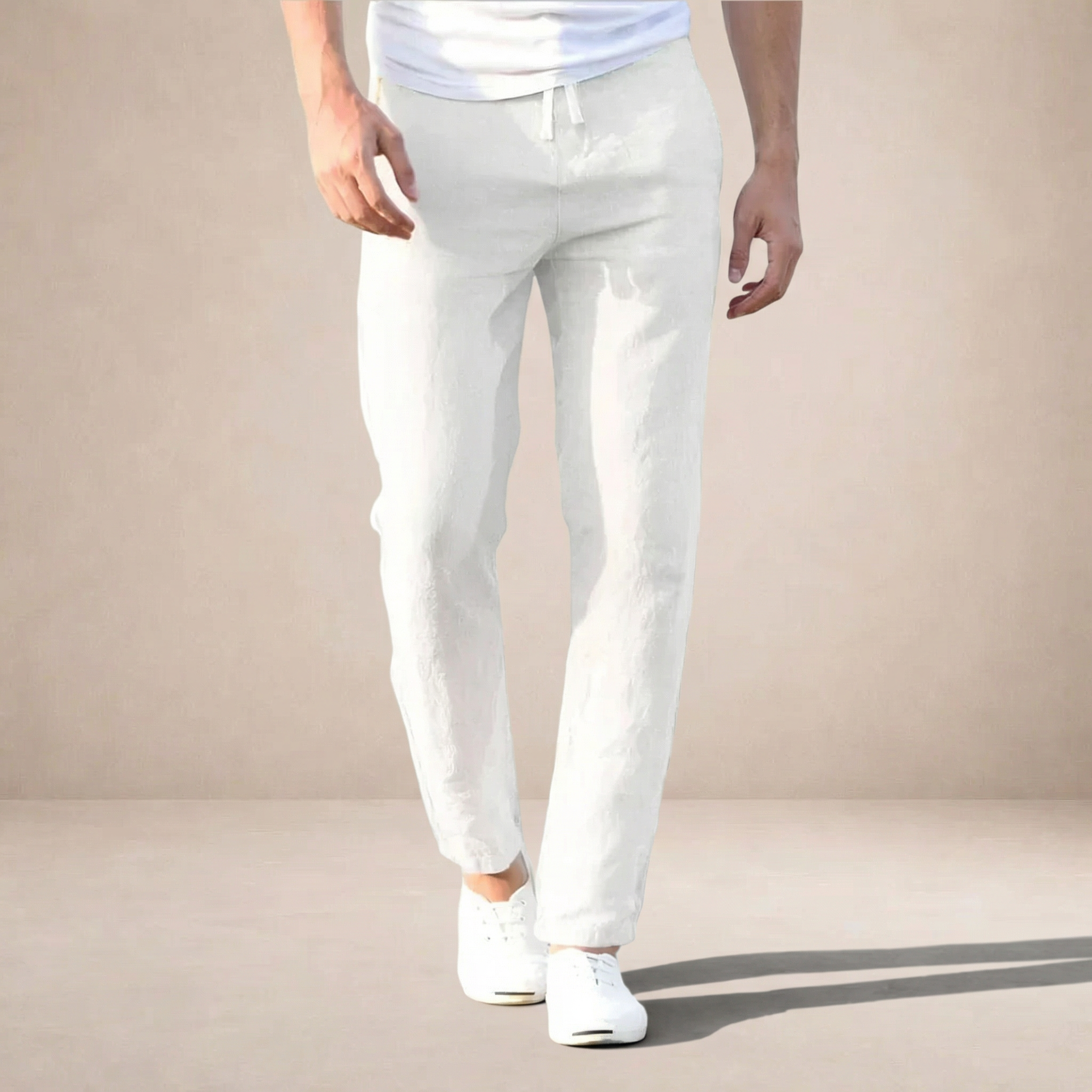 Linen Summer Trousers for Men in Classic Beige