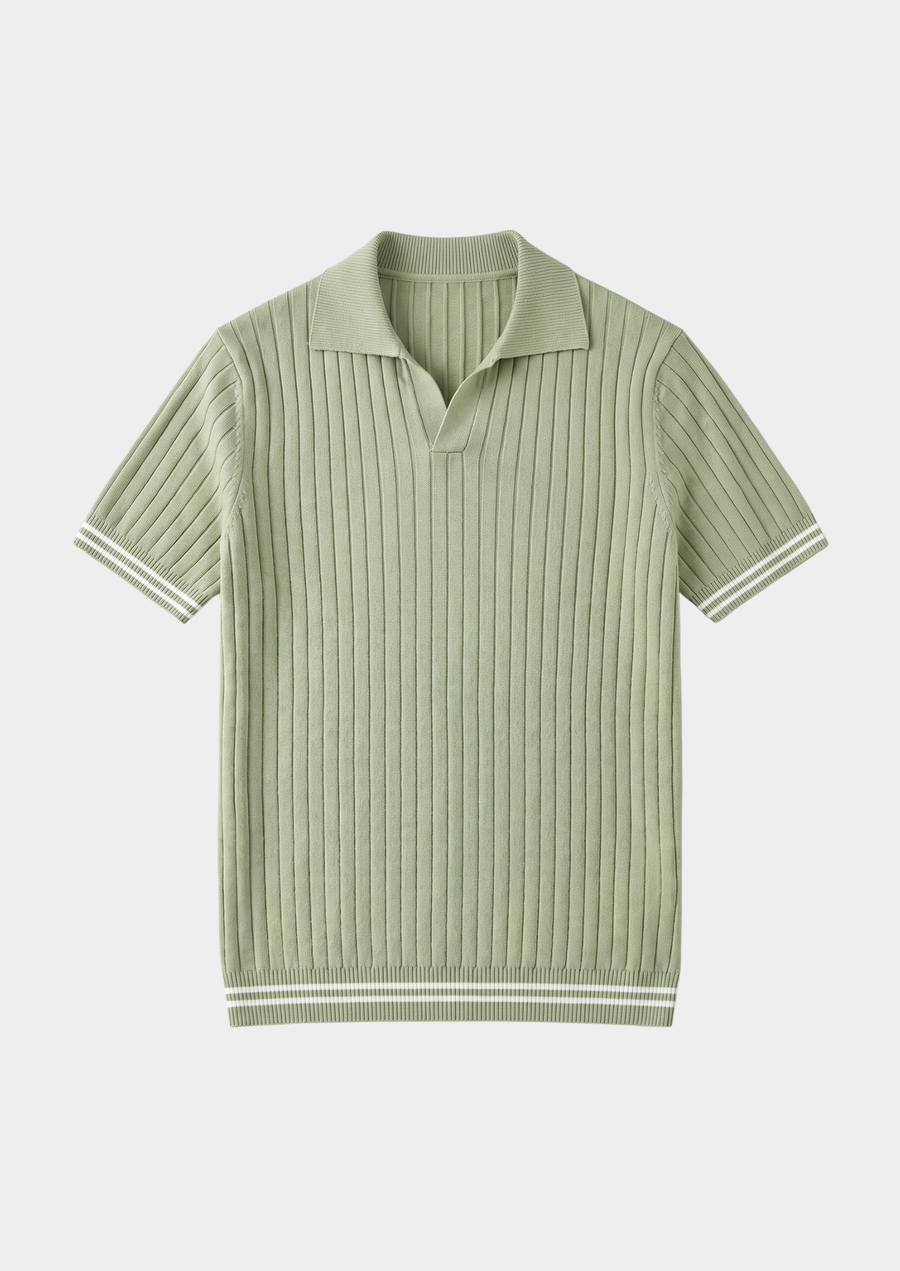 Pistache Ribbed Buttonless Polo Shirt