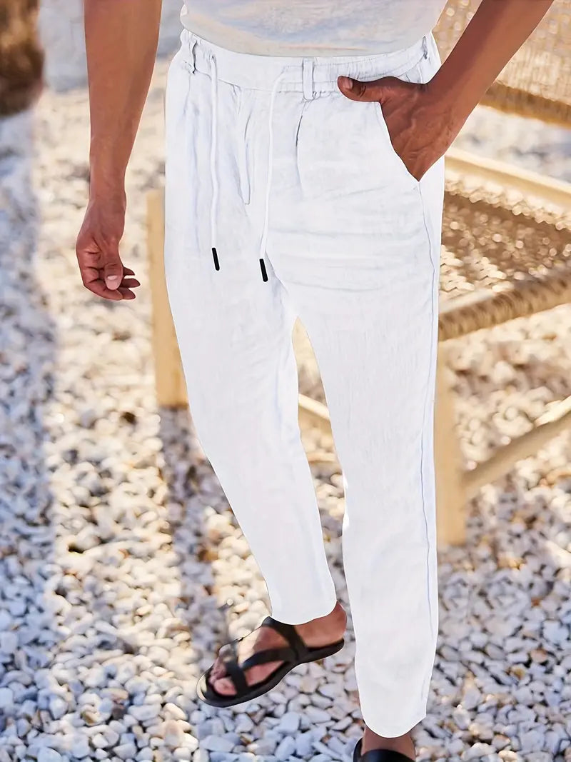 WIDE LINEN TROUSERS WITH CORD