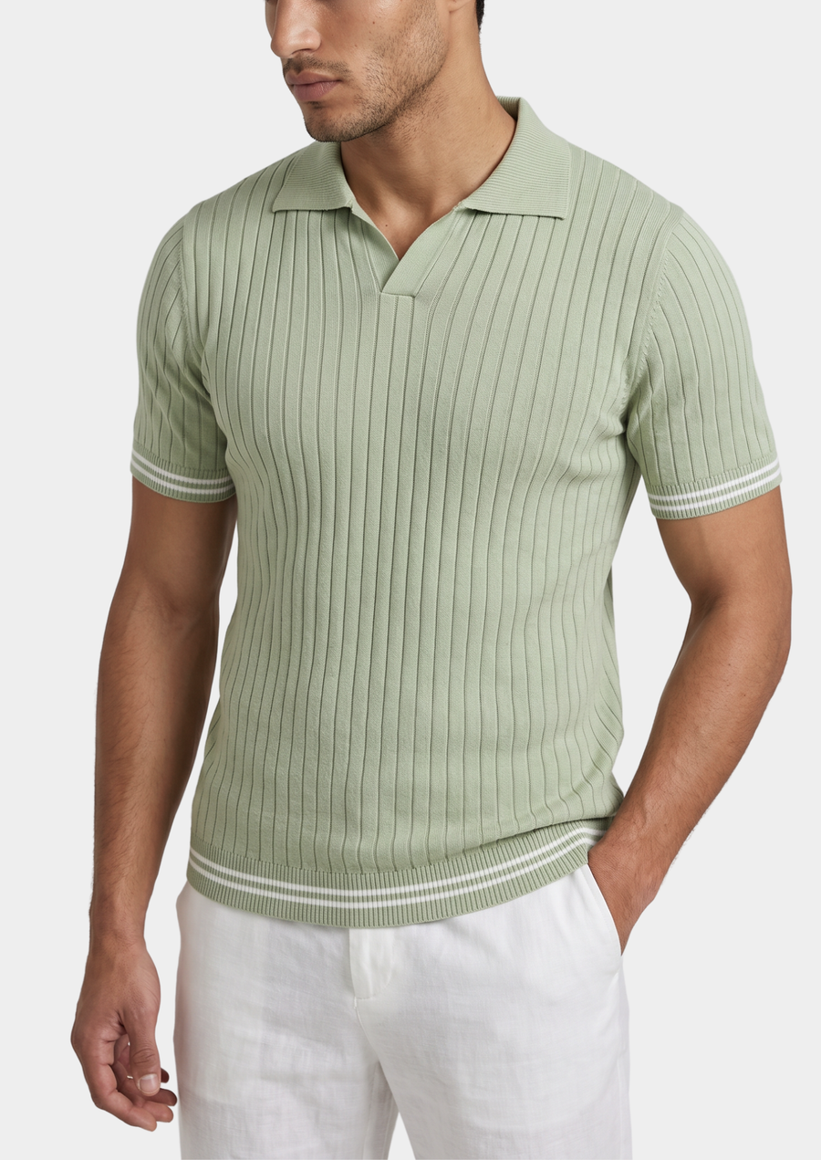 Pistache Ribbed Buttonless Polo Shirt