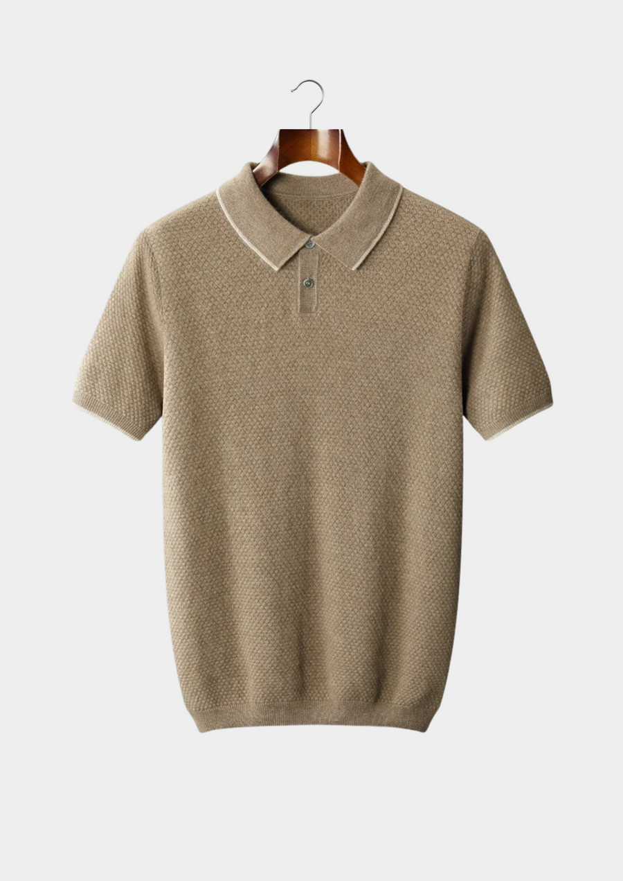 Beige Two-Tone Cashmere Polo