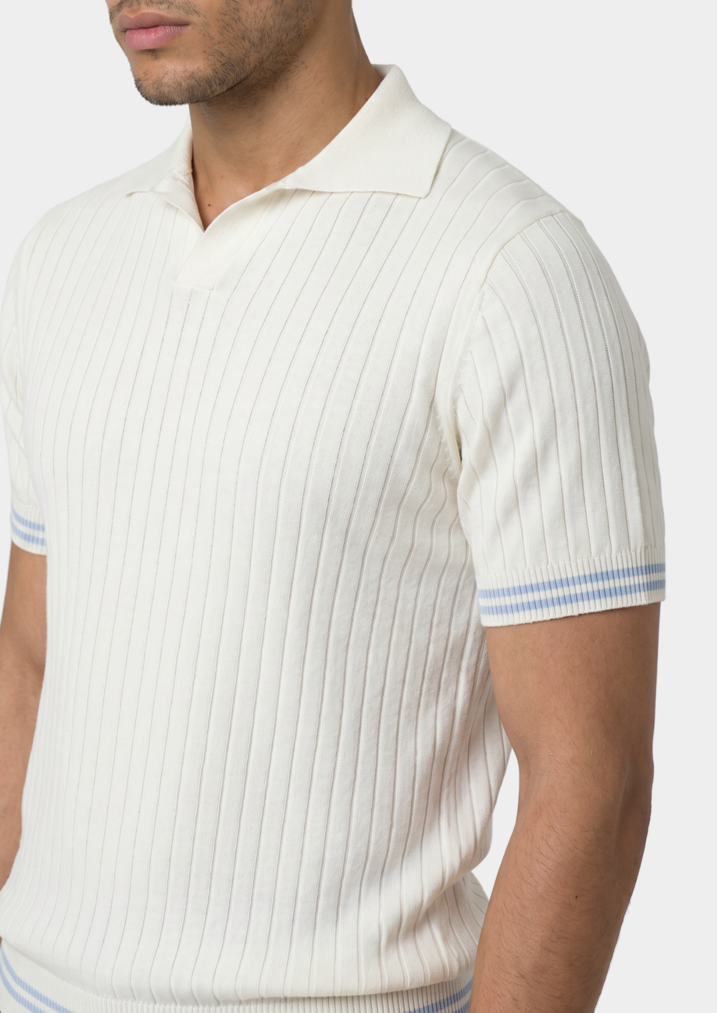 Ivory Ribbed Buttonless Polo Shirt