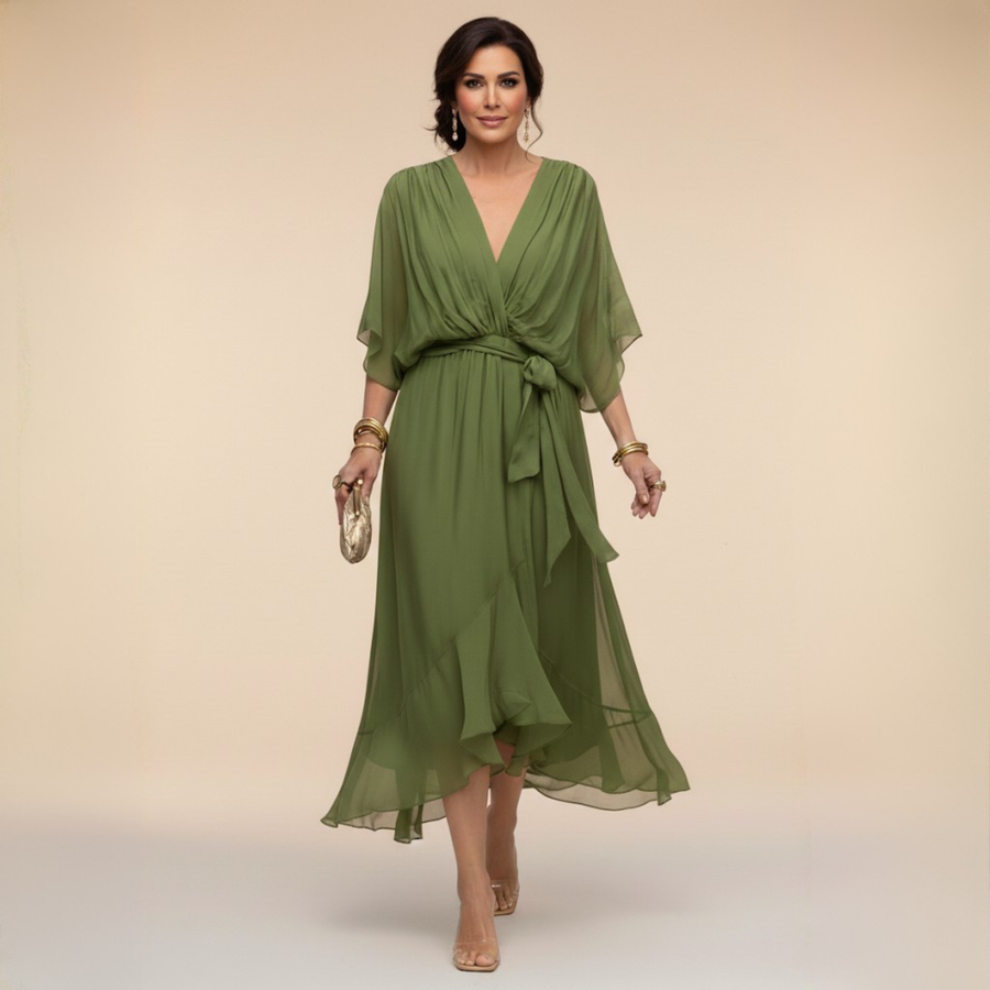 Anwen Silk V-Neck Midi Dress