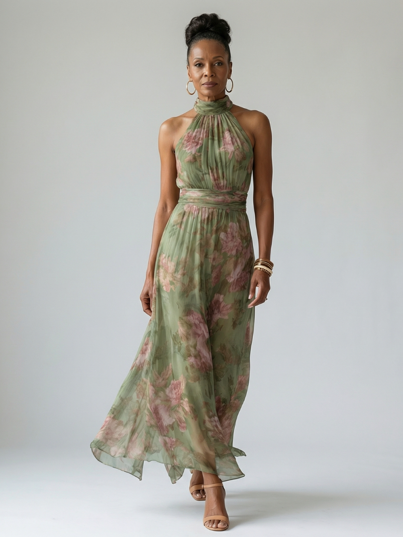 Delilah Silk Halter Midi Dress