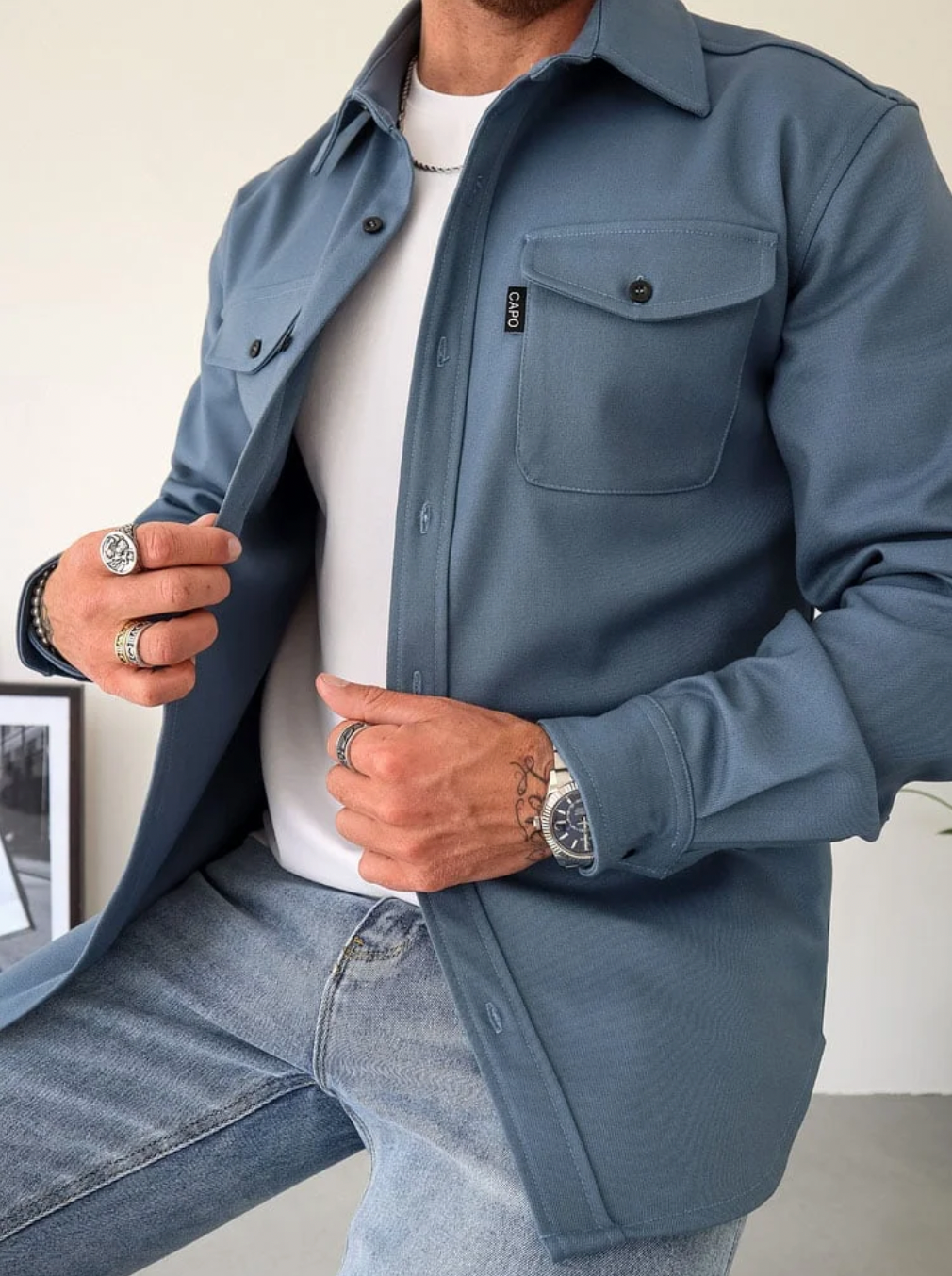 Refined Men's Overshirt in Classic Navy
