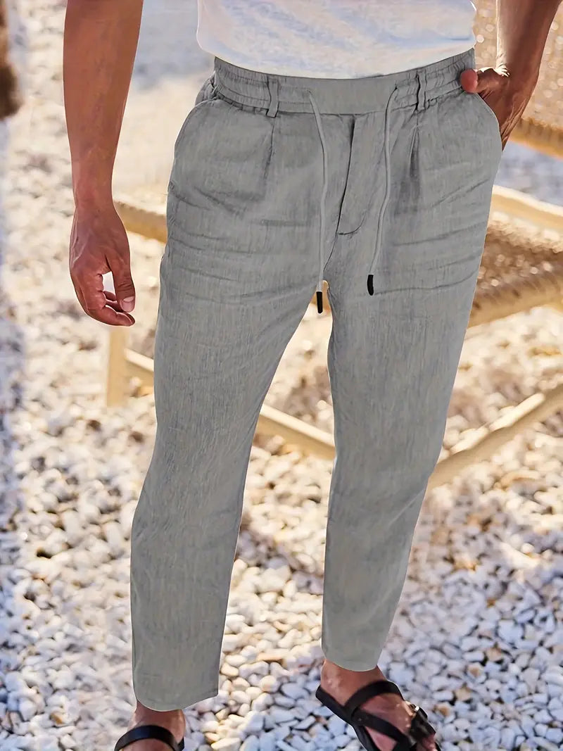 WIDE LINEN TROUSERS WITH CORD