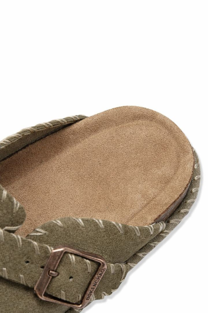 Olive Suede Clog Sandals