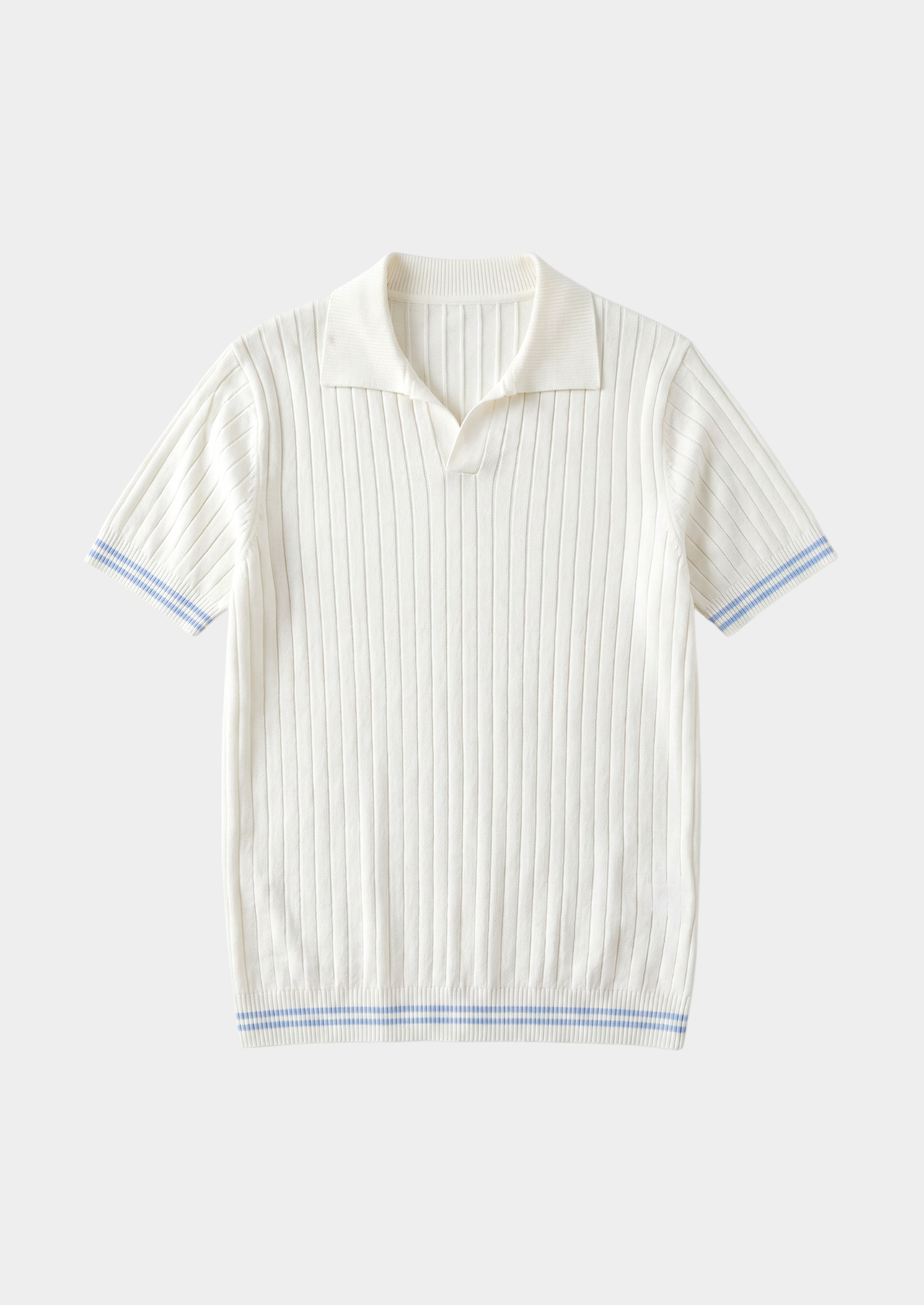 Ivory Ribbed Buttonless Polo Shirt
