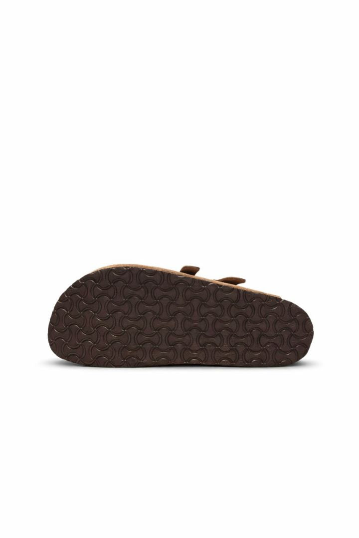 Stone Suede Double-Buckle Clog Sandals