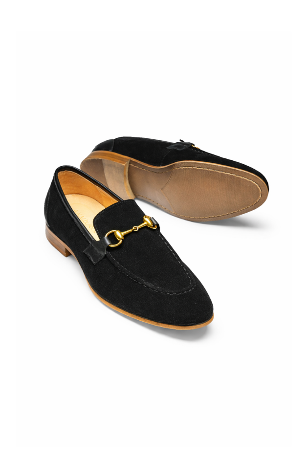 Alessio Black Suede Horsebit Loafers