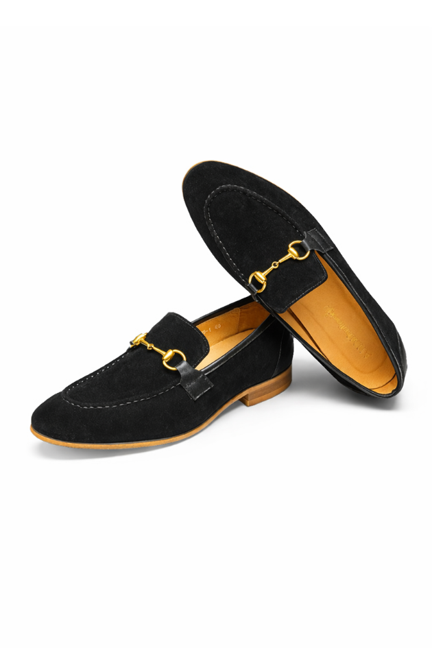 Alessio Black Suede Horsebit Loafers