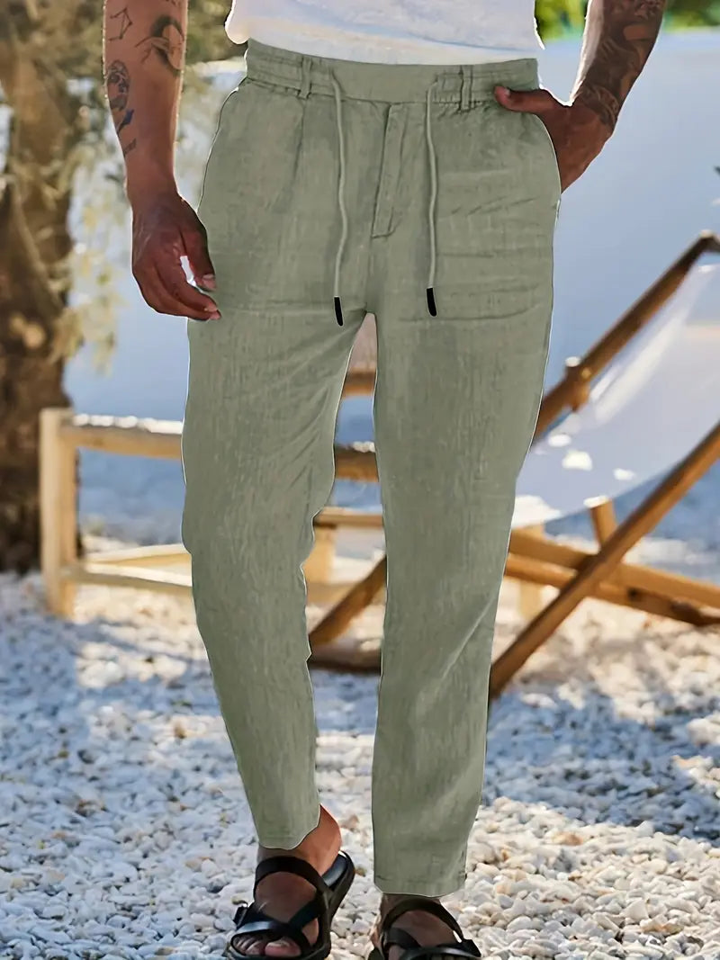 WIDE LINEN TROUSERS WITH CORD