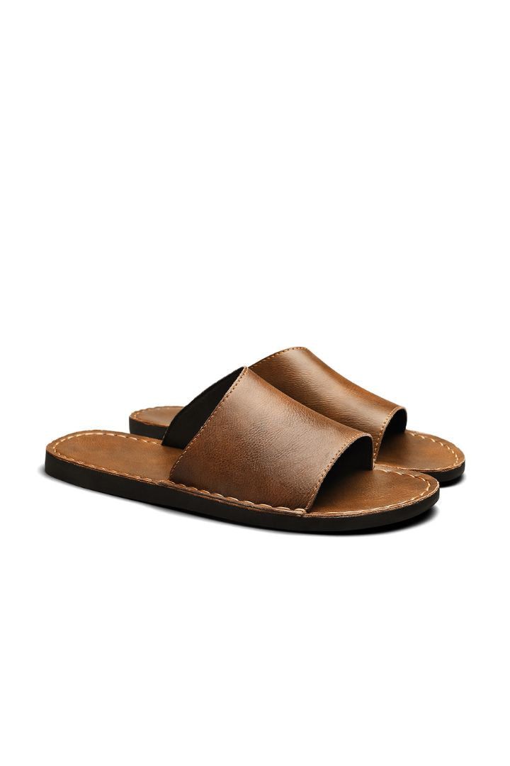 Marcus Brown Leather Slide Sandals