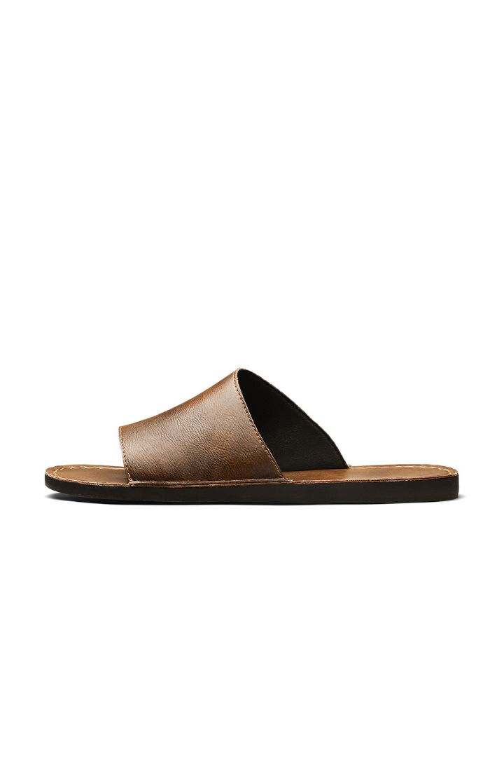 Marcus Brown Leather Slide Sandals