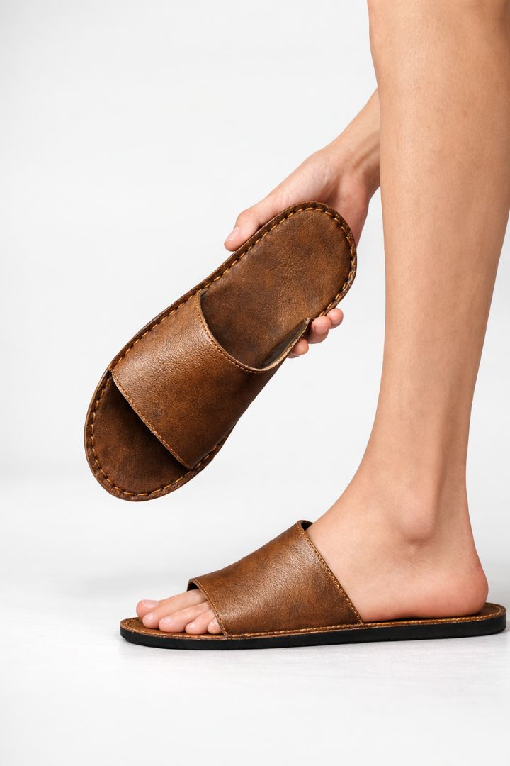 Marcus Brown Leather Slide Sandals