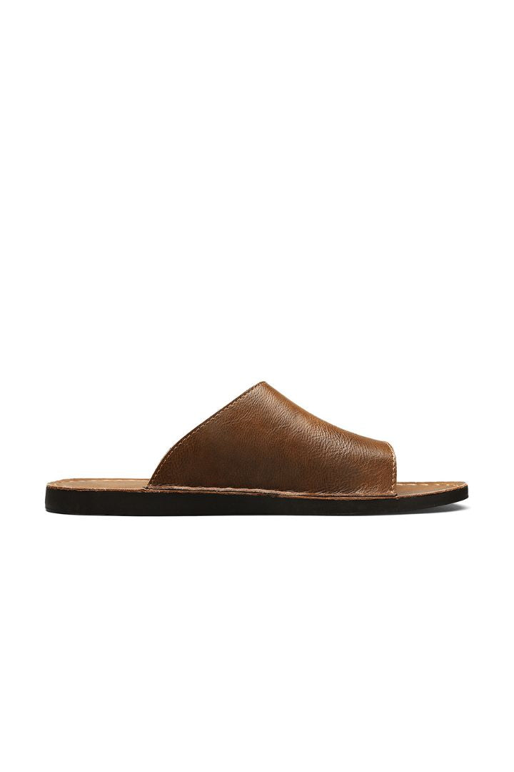 Marcus Brown Leather Slide Sandals