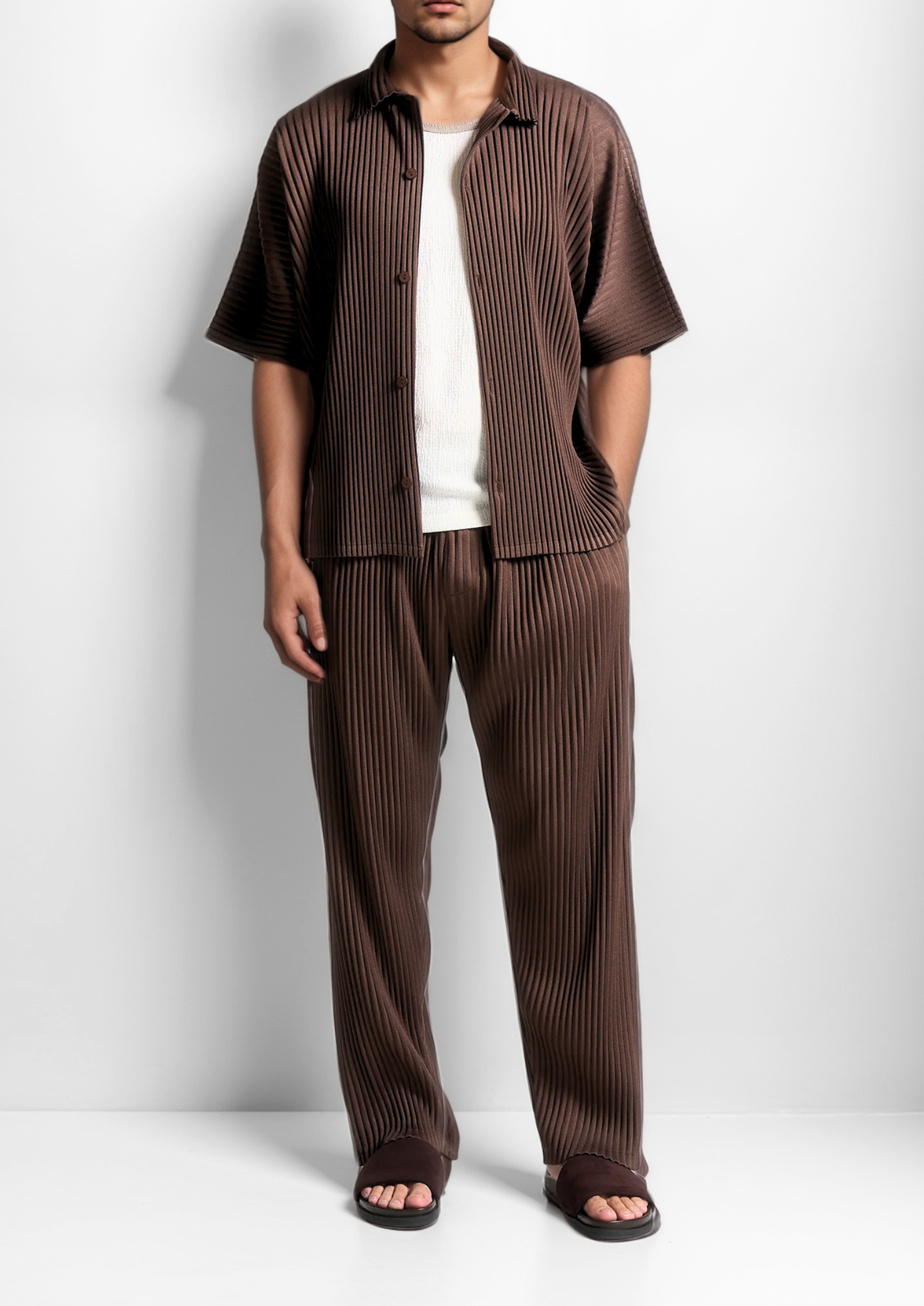 Coffee Pleated Summer Ensemble