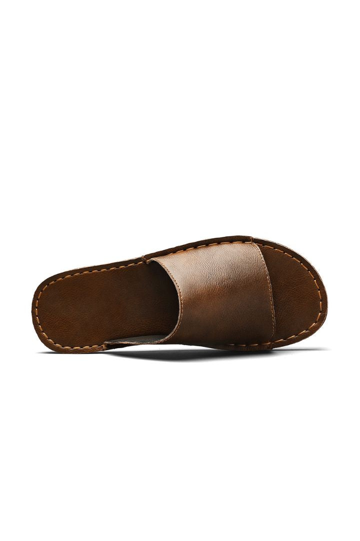 Marcus Brown Leather Slide Sandals
