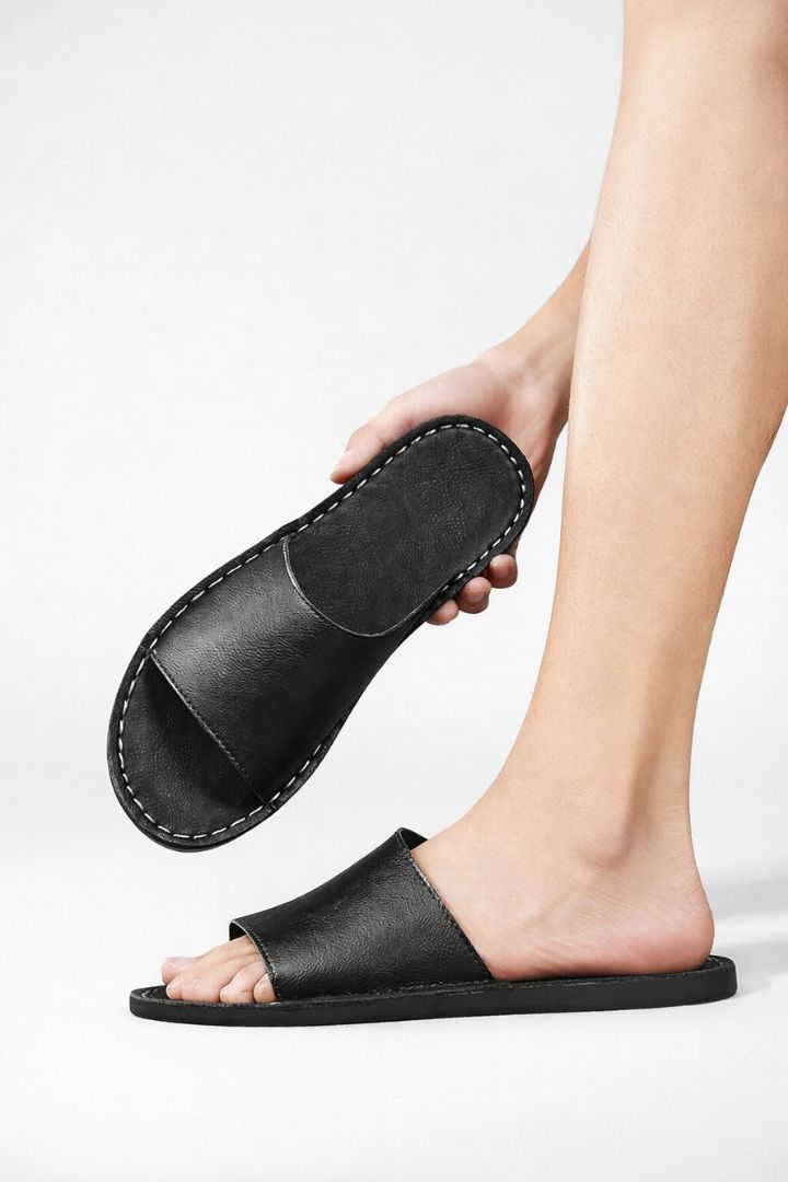 Marcus Black Leather Slide Sandals