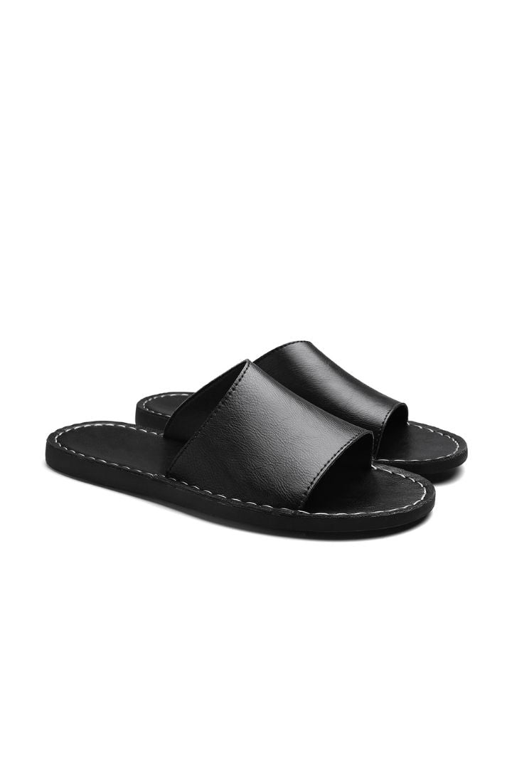 Marcus Black Leather Slide Sandals