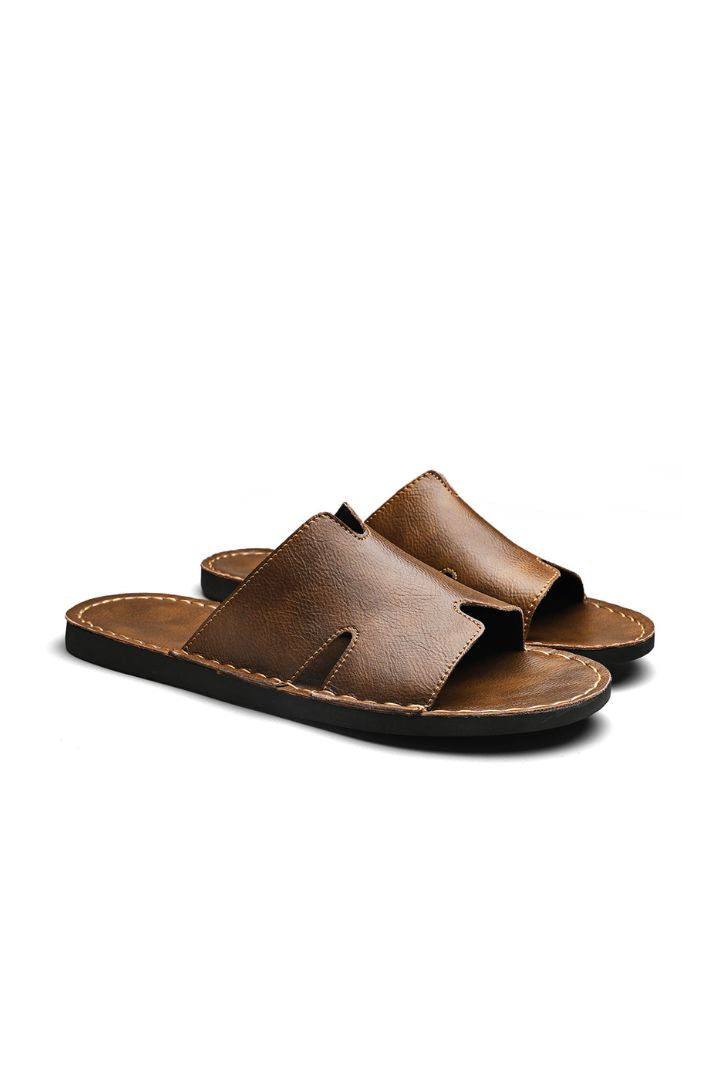 Marcelli Brown Leather Slide Sandals