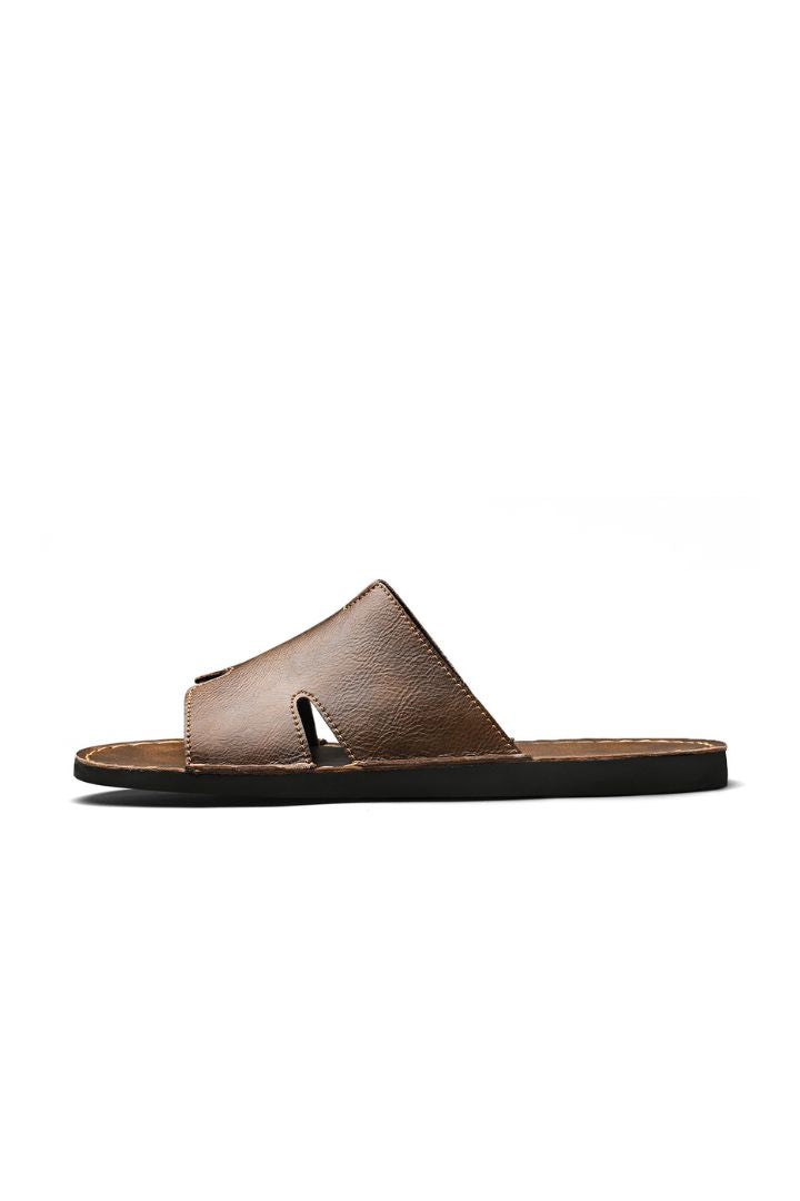Marcelli Brown Leather Slide Sandals