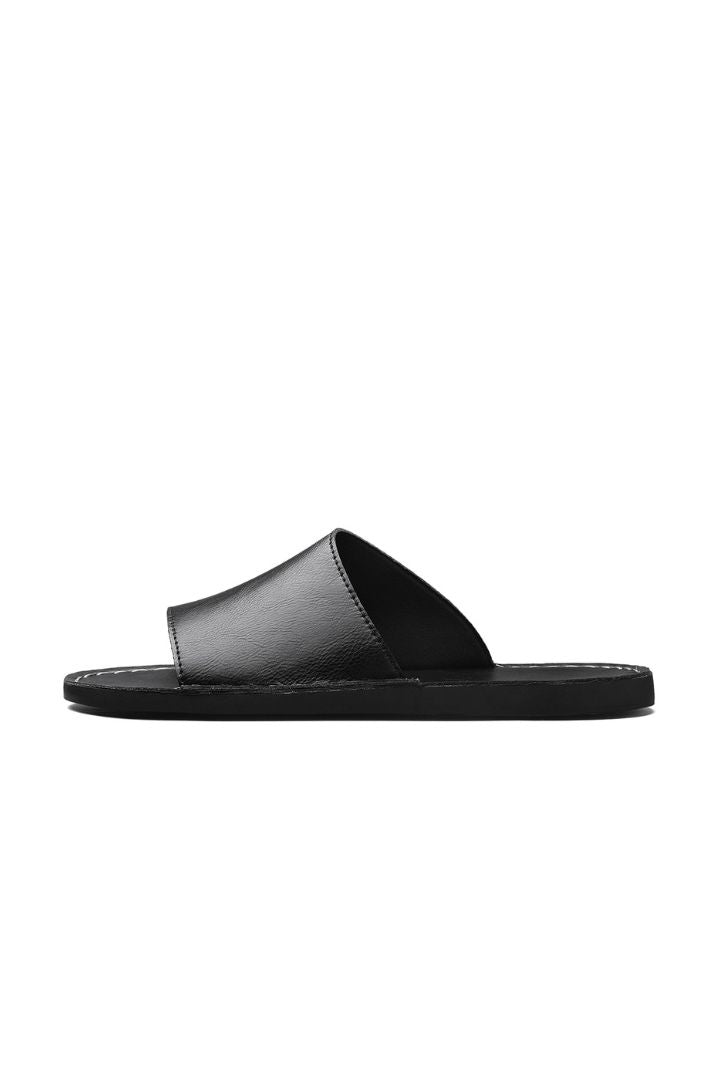 Marcus Black Leather Slide Sandals