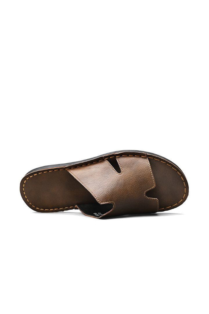 Marcelli Brown Leather Slide Sandals