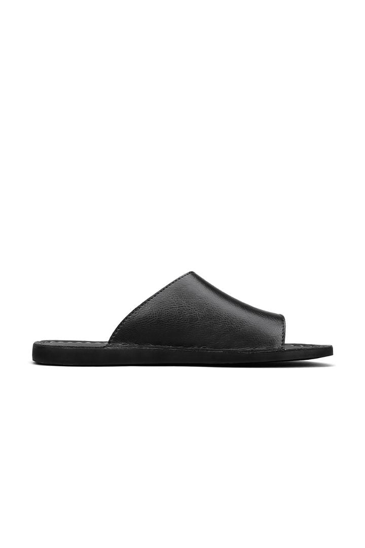 Marcus Black Leather Slide Sandals