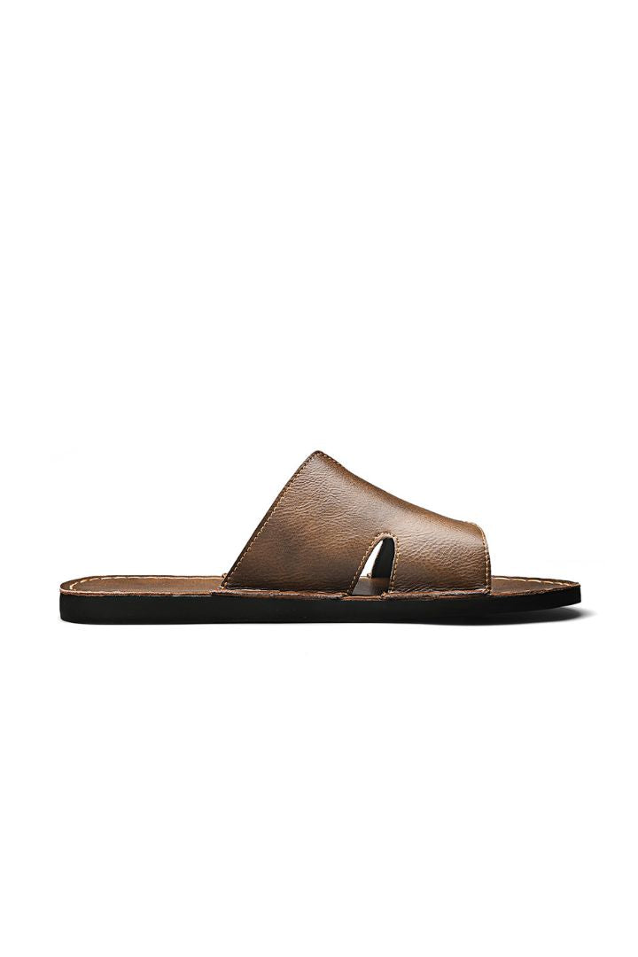 Marcelli Brown Leather Slide Sandals