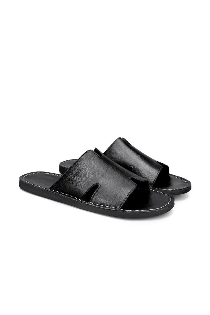Marcelli Black Leather Slide Sandals