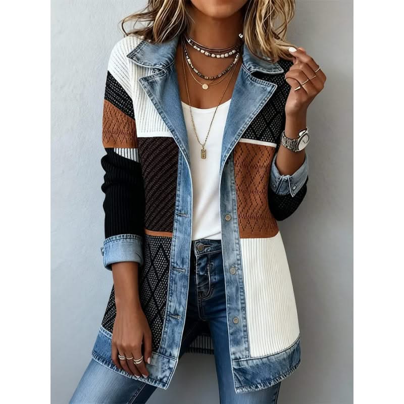 Denim-Trimmed Casual Jacket in Midnight Blue