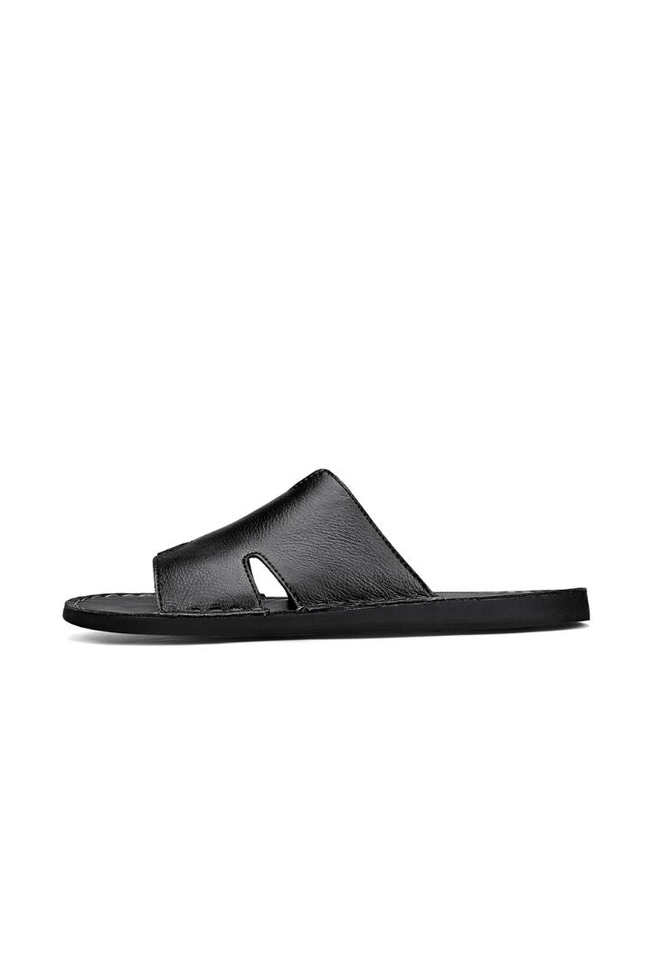 Marcelli Black Leather Slide Sandals