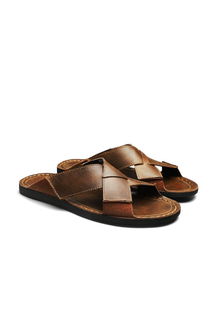 Ravello Brown Leather Cross-Strap Sandals