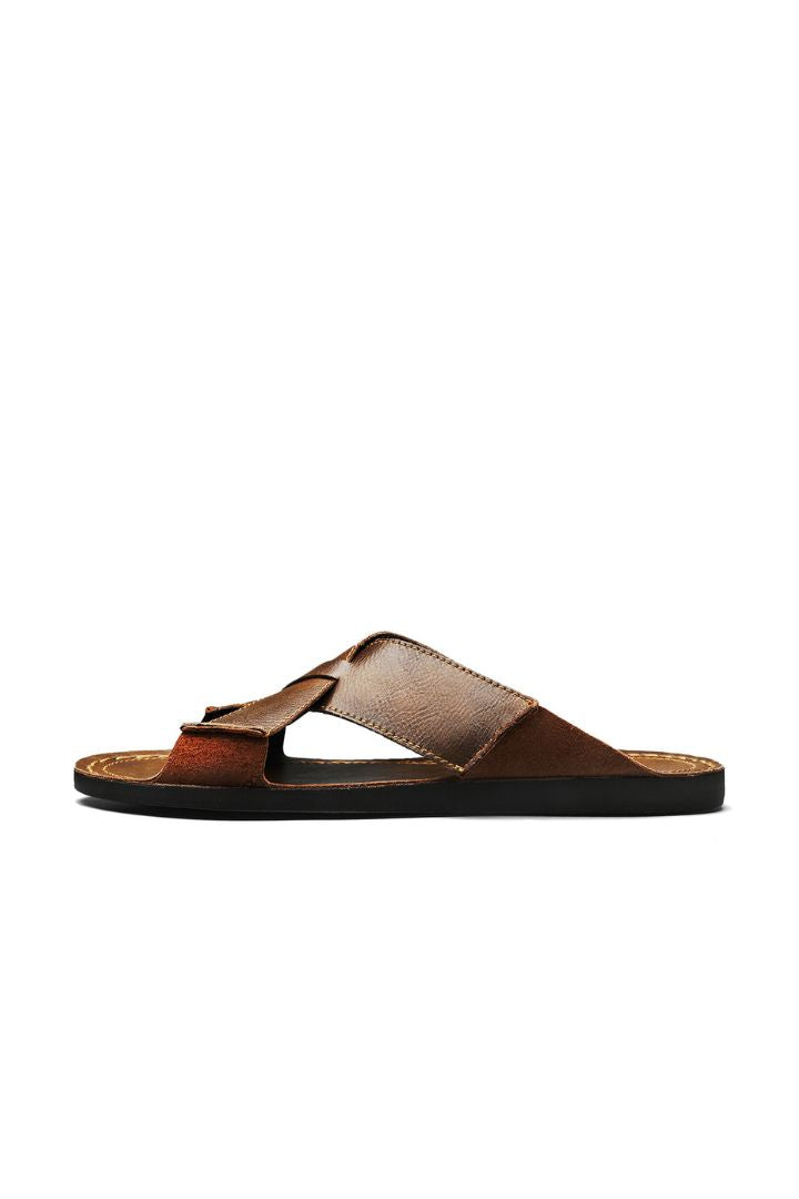 Ravello Brown Leather Cross-Strap Sandals