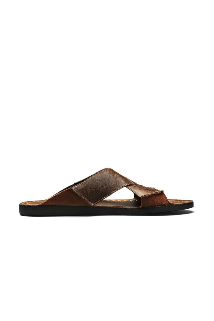 Ravello Brown Leather Cross-Strap Sandals