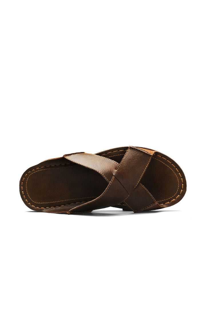 Ravello Brown Leather Cross-Strap Sandals